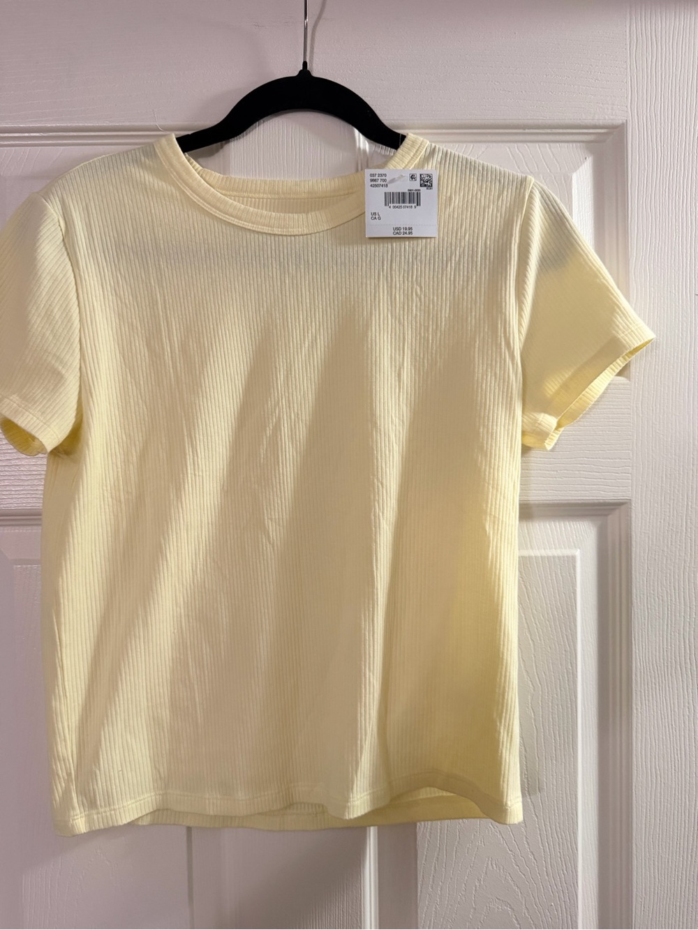 American Eagle Outfitters Short Sleeve Ribbed Tee - Pale Yellow